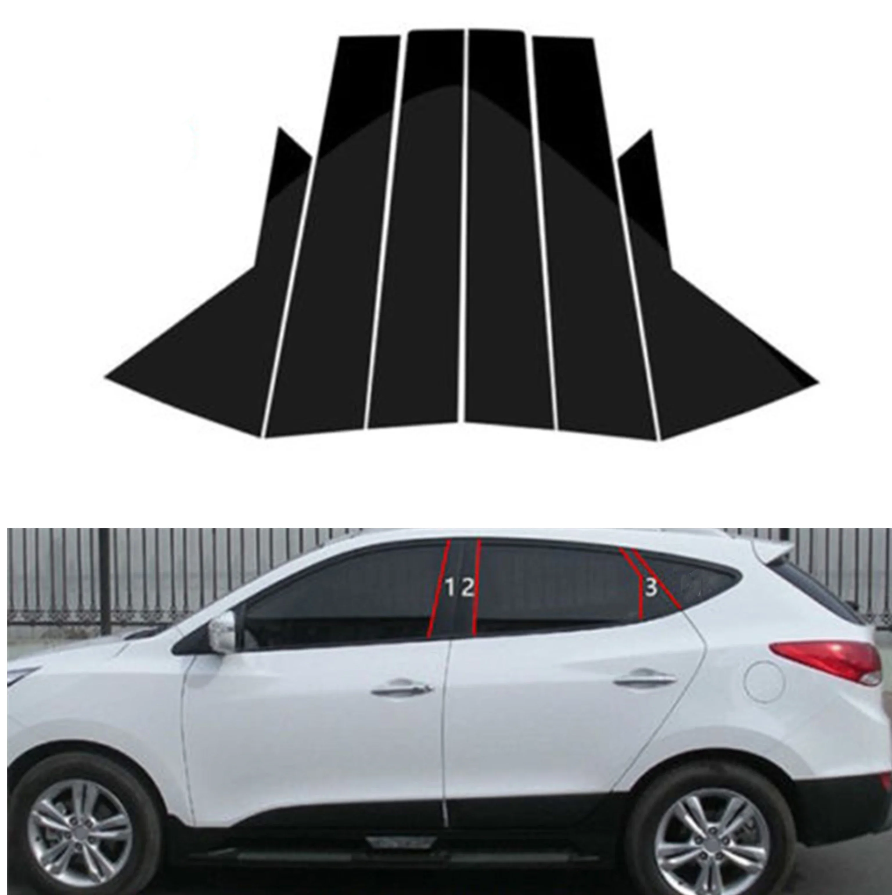 

6Pcs Car Pillar Posts Window Door Moulding Trims Sticker For Hyundai IX35 2010 2011 2012 2013 2014 2015