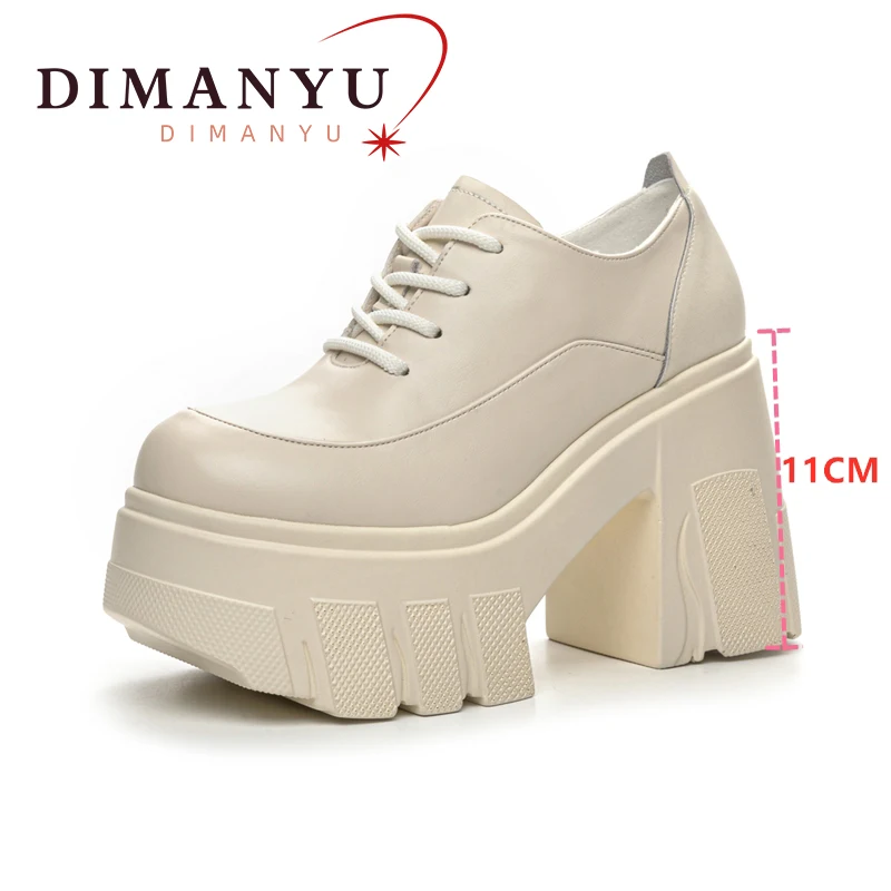 11CM wysokie obcasy buty damskie 2024 nowe oryginalne skórzane sznurowane buty damskie platforma modne wiosenne buty damskie