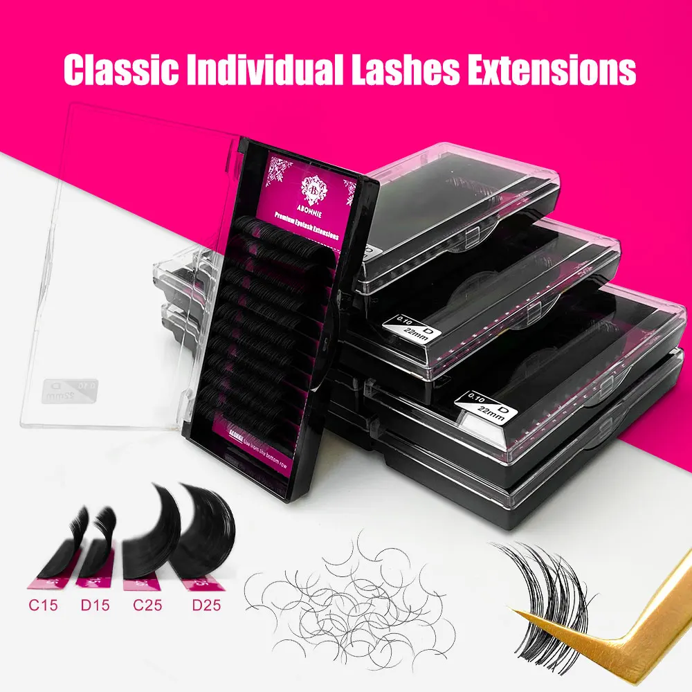 Abonnie 8-25mm Classic Eyelashes Extensions Fluffy Eye Lashes Extension Premium Individual Lashes Extensions All Size Cilios