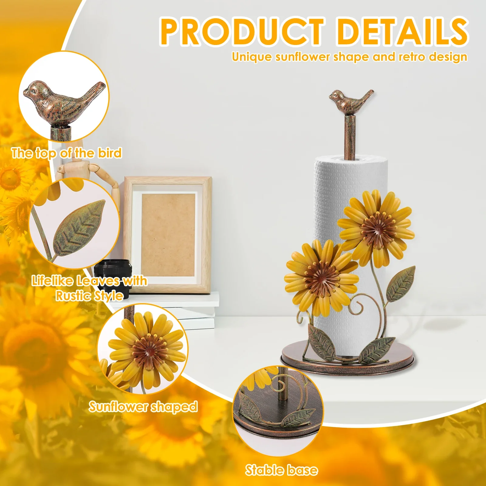 Portarotolo di carta in rotolo di ferro girasole Portarotolo verticale per fazzoletti da bagno Cucine Portaoggetti per WC Accessori da appoggio Scaffale