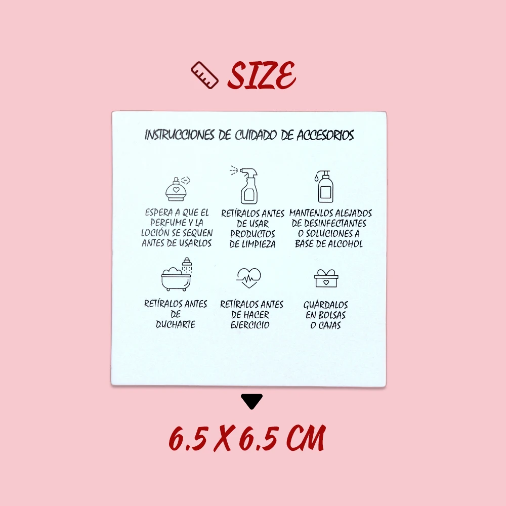 50 Stück 9 Sprachen 6,5 x 6,5 cm quadratisch weiß braun Pflegeanweisungen individuelle Einlage Karte für Schmuck DIY Verpackung liefert Großhandel – Detail 3