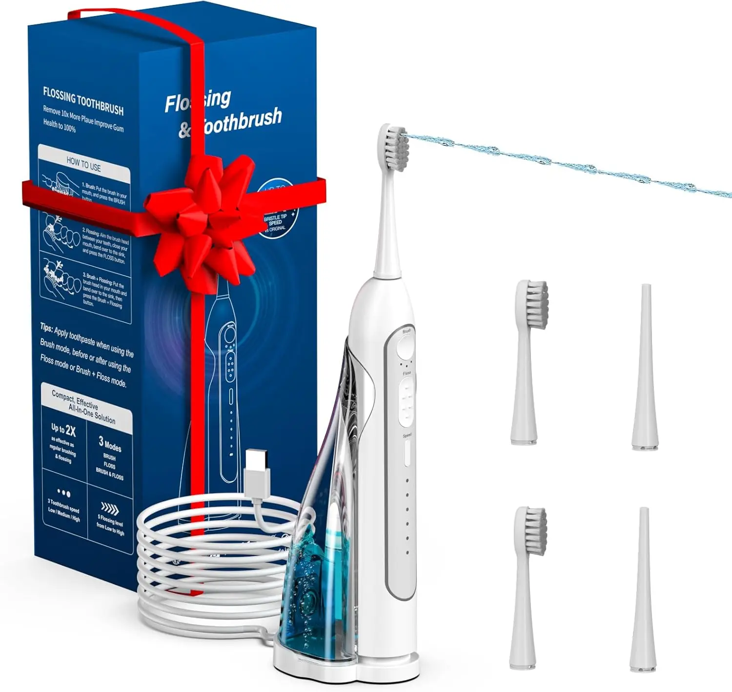 

3-in-1 Sonic Electric Toothbrush with Water Flosser, 5 Speeds, Portable Teeth Cleaning Kit for Adults Travel