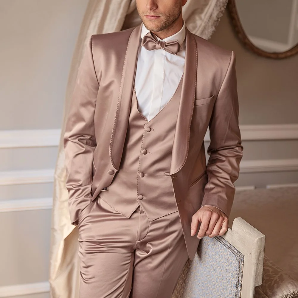 

Formal Suit Three Pieces Shawl Lapel Single Breasted Classic Fit Male Clothing Handsome Wedding Groom Tuxedo Custom Man Set
