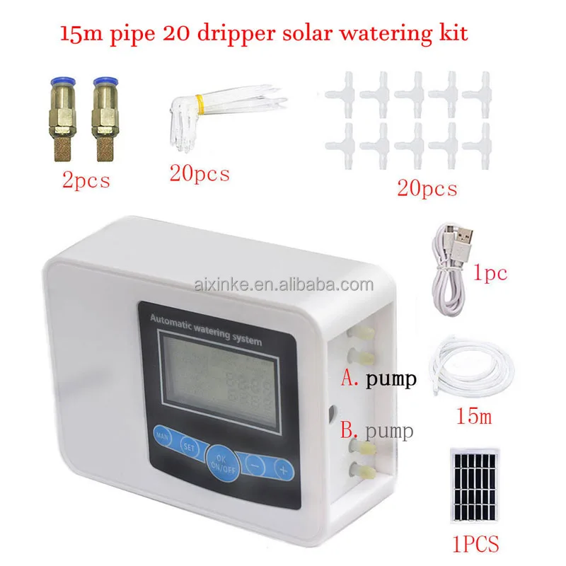 Dual Pump Home Garden Watering Anytime Automatic Solar Water Timers Mini Drip Irrigation Full System