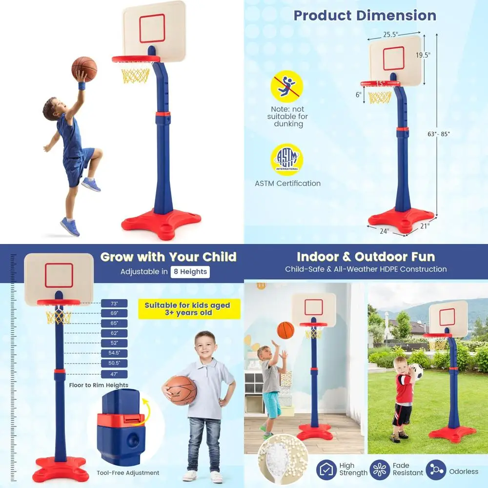 高さ調節可能なバスケットゴールスタンド、子供用ウェイト付きベース、屋内外兼用バスケットボールセット