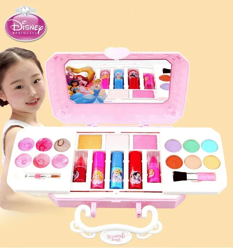 [Disney] Kids Cosmetics Disney princess necklace lipstick eye shadow blush nail polish for kids play house toys for girls gift