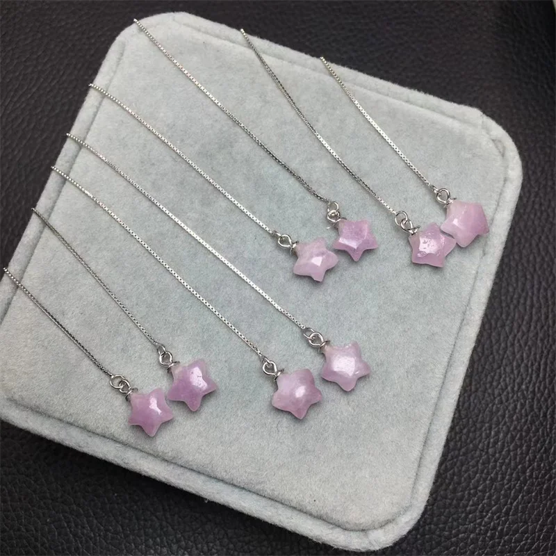 S925 Natural Kunzite Five-pointed Star Drop Earrings For Women Stone Polychrome Gemstone Birthday Present Lover Gift 1pair