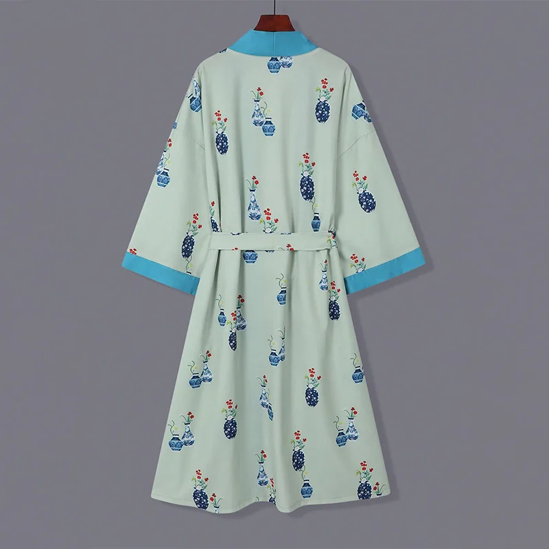 الأوروبية والأمريكية فضفاضة الرجعية أنيقة حجم كبير منتصف طول مطبوعة كيمونو سترة الصيف التعادل متابعة يوكاتا ثوب النوم الشاطئ الشمس حماية التستر سترة