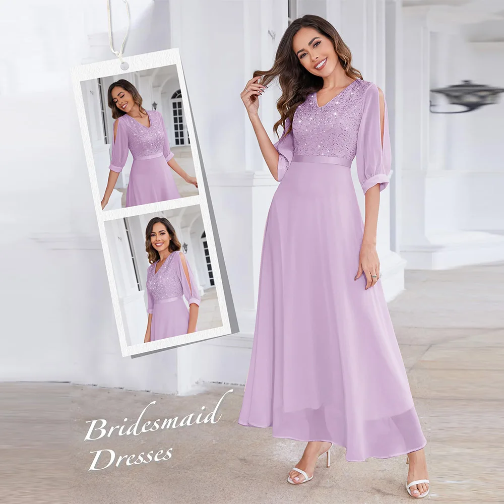 

Customized Mother of The Bride Dress Women's Sequin Dresses Sparkly Glitter Dress Split Sleeves Formal Dresses Evening Dress