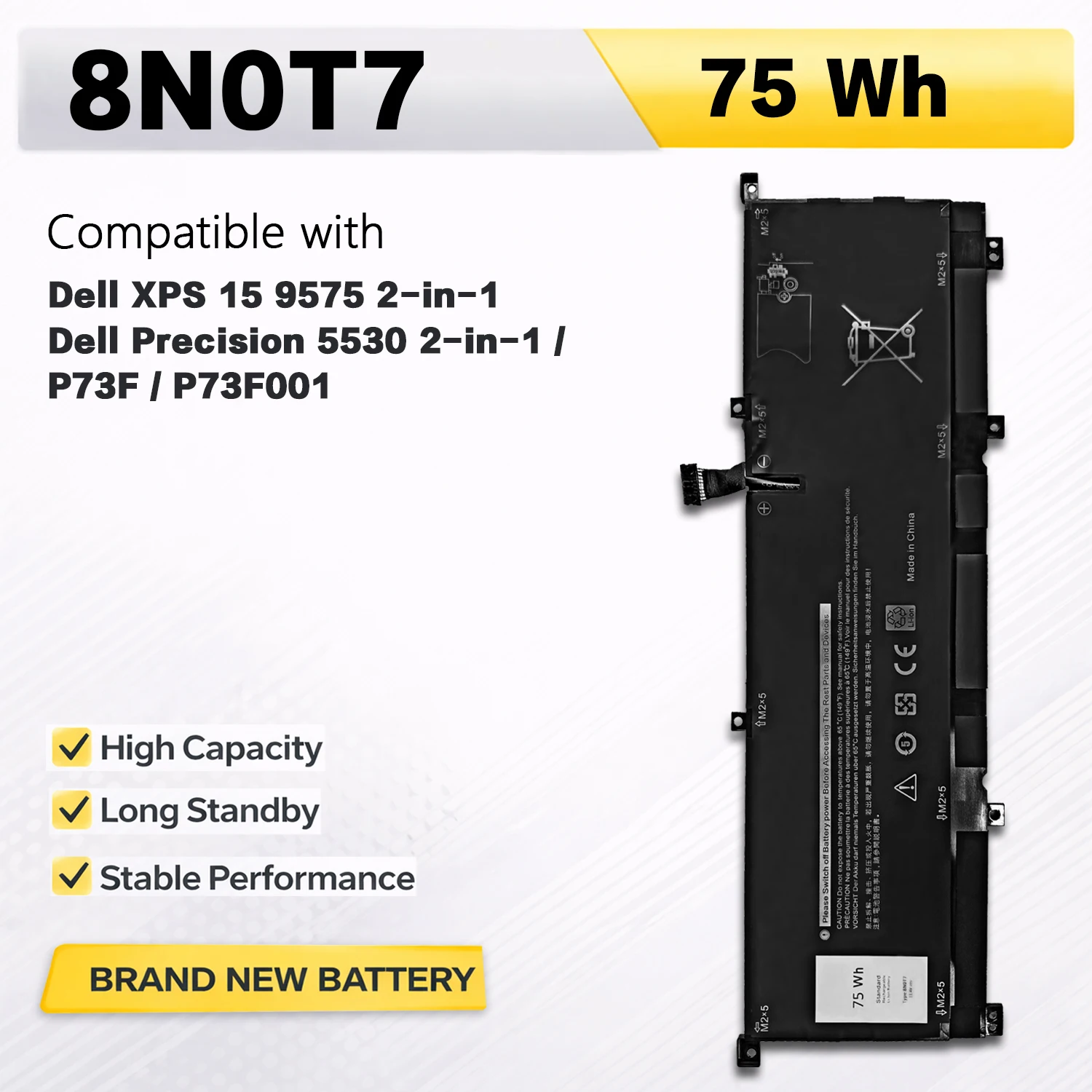 PowerHub 8N0T7 11.4V 75Wh 6578mAh Laptop Battery For Dell XPS 15 9575 2-in-1 Precision 5530 P73F P73F001 TMFYT