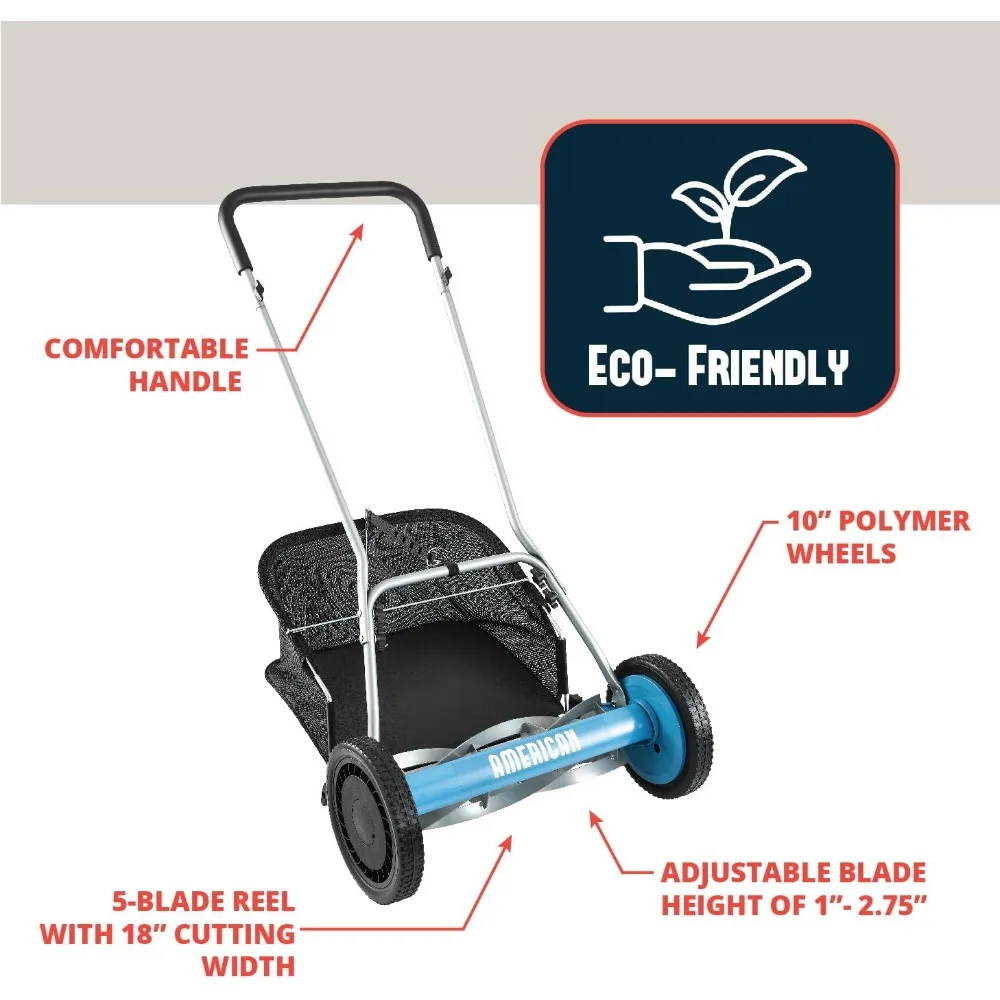 Kosiarka rolkowa z 5 ostrzami, 18-calowa, z pojemnikiem na trawę, model 1804-18 firmy Lawn Mower Company