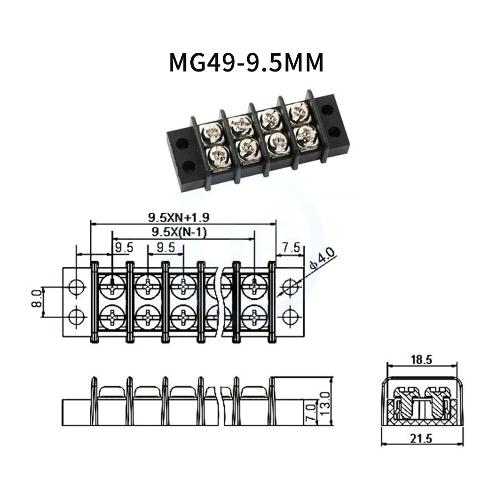(5 pcs) MG49 9.5MM Solderless Dual Row Terminal Block Fence Type 2*4P-2*12P Railless Butt Connector MG49-9.5