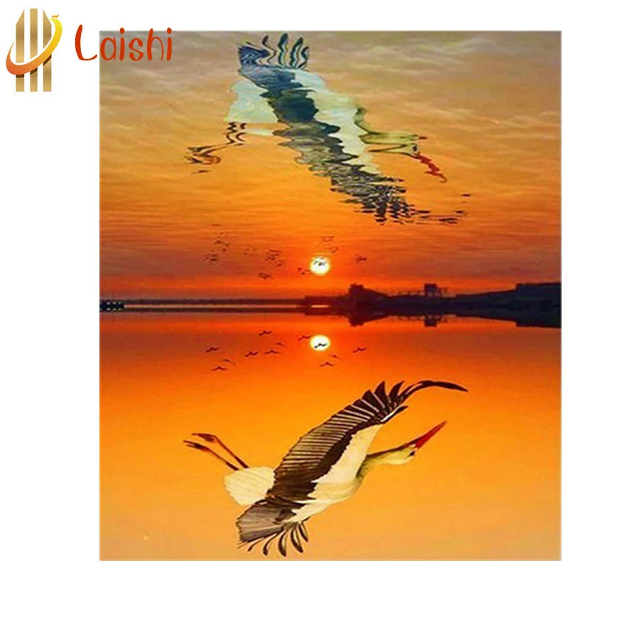 

Full Square Diamond Birds in the sky at sunset Embroidery Diamond Painting Cross Stitch Drill Picture of Rhinestones Decoration