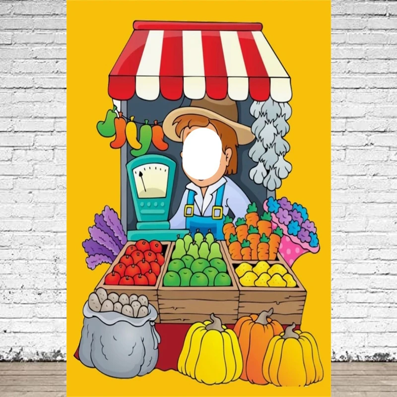 Farmer Market Party Photography Backdrop Farmer Face Cutout Photo Vegetable And Fruit Background Theme Face In Hole Photo Props