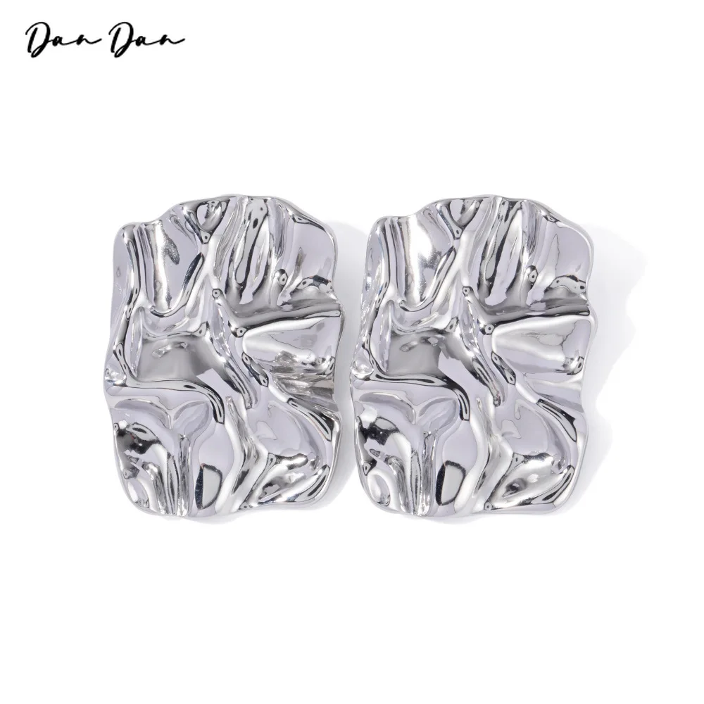 

316L stainless steel square pleated earrings Earrings 2024 new unique design ladies jewelry Golden Accessories