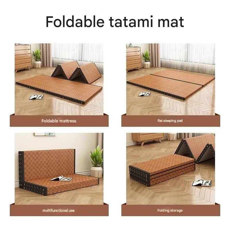 5cm Thick Japanese Style Folding Tatami Mattress with Artificial Rattan Surface Coir Core for Yoga Meditation And Cooling Mat image 6