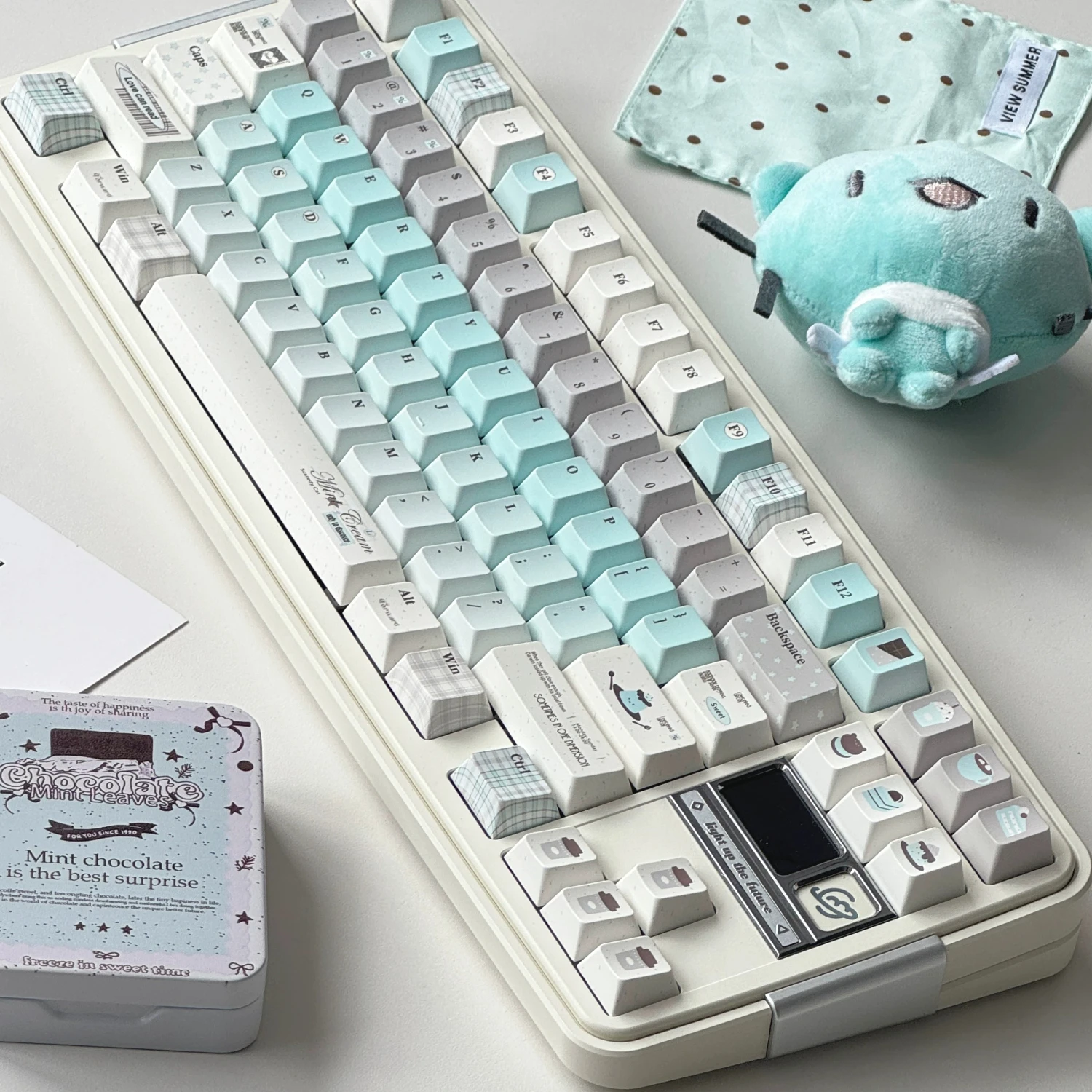 MAIMOOO Mint Cream Keycap Cherry Profile PBT Thermal Sublimation Simple and Fresh Keycaps for 87/98/104/108 Mechanical Keyboard