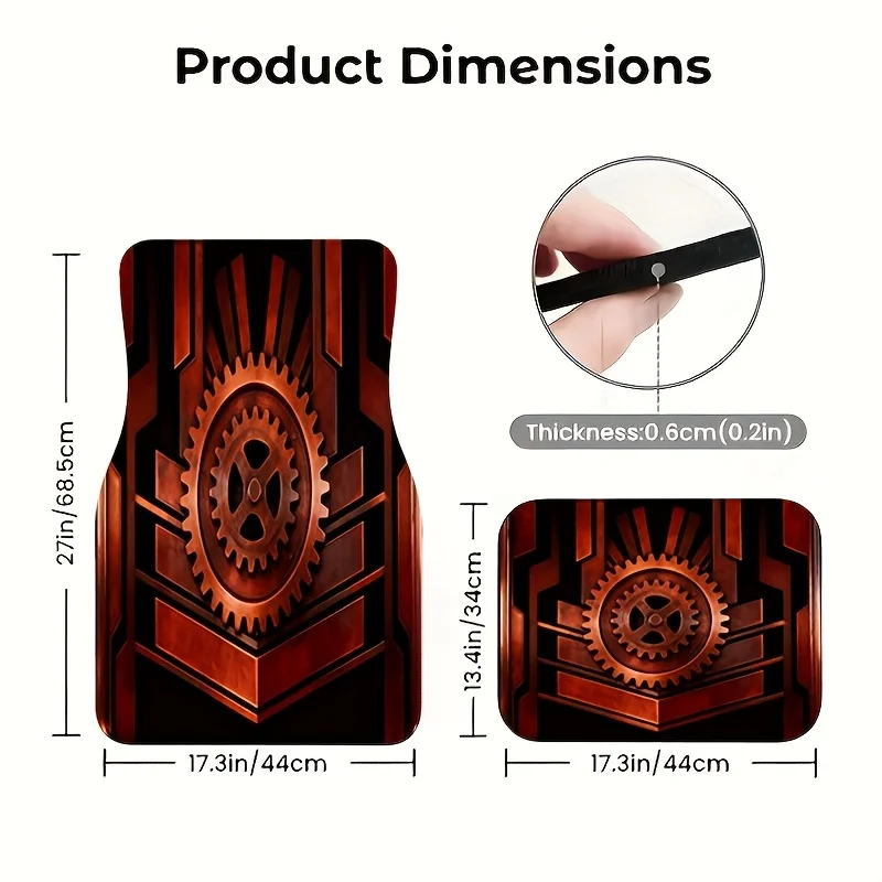 4pcs Red Copper Gear Mechanical Embossed Car Floor Mats, Trendy And Durable Non-Slip Universal Foot Pads For Cars, Trucks & SUVs