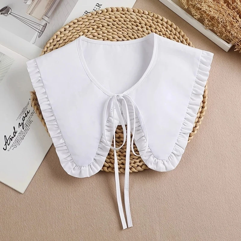 Linbaiway boneka renda sifon, syal wanita kerah palsu, aksesori pakaian kerah palsu bordir bisa dilepas