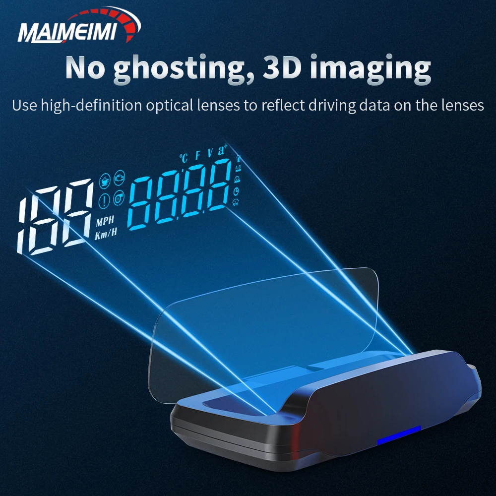 

C7B OBD HUD Head Up Display No Ghosting Real Time Car Data Km/H 6 Alarm Functions RPM Speed Temperature Voltage Overspeed Alert