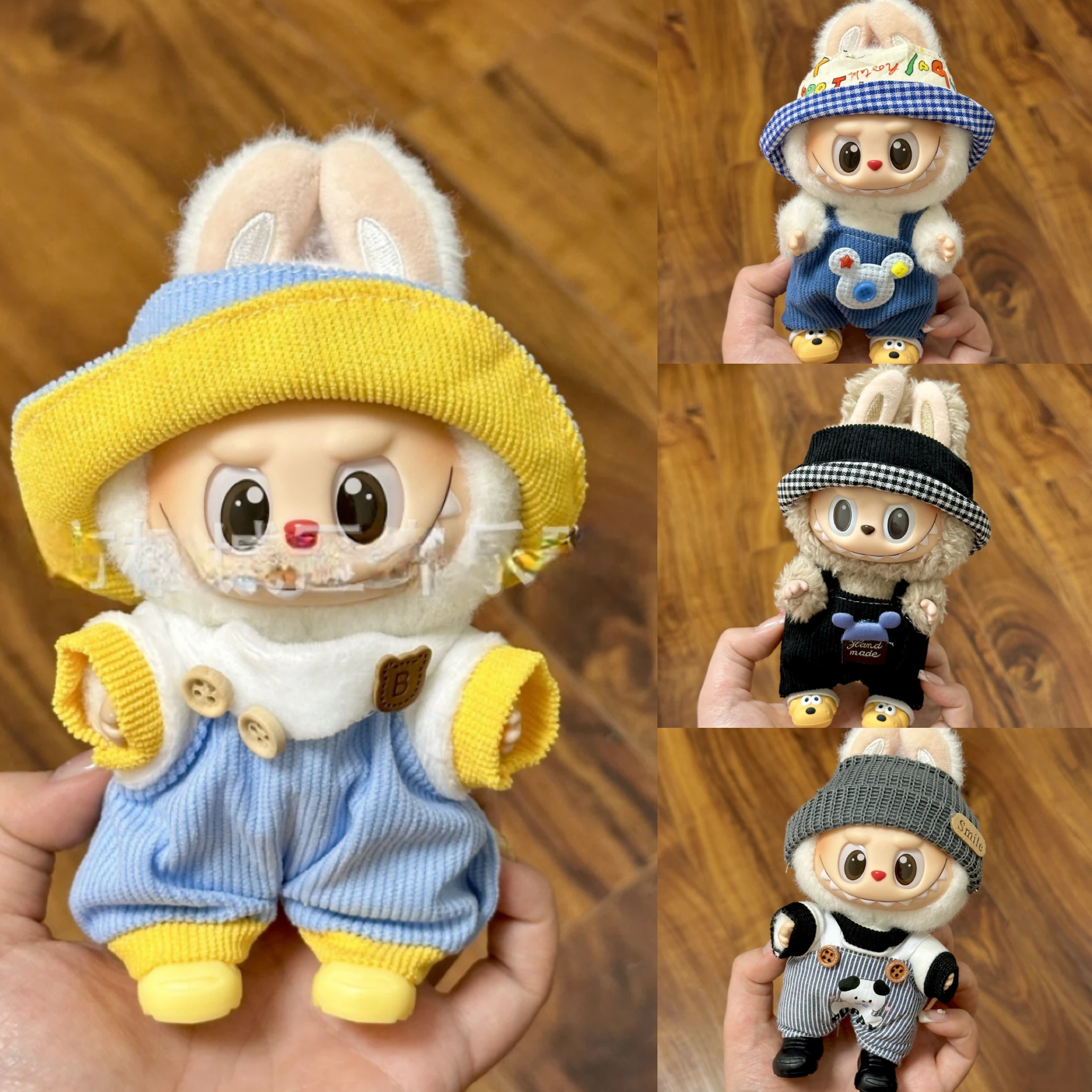 17 سنتيمتر دمية قطيفة صغيرة الملابس الزي اكسسوارات لكوريا Kpop Labubu المعبود يجلس حفلة V1 V2 الخريف نيسيي طقم قبعات الملابس