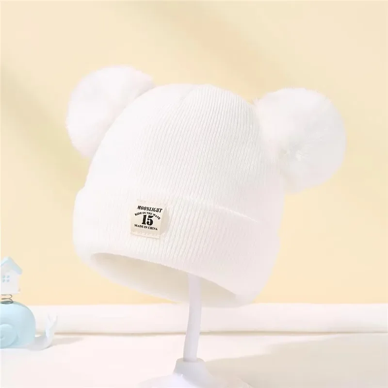 Autumn Winter Baby Warm Knitted Hats With Pom Kids Knit Beanie Hat Solid Color Children Hat For Boys Girls Accessories