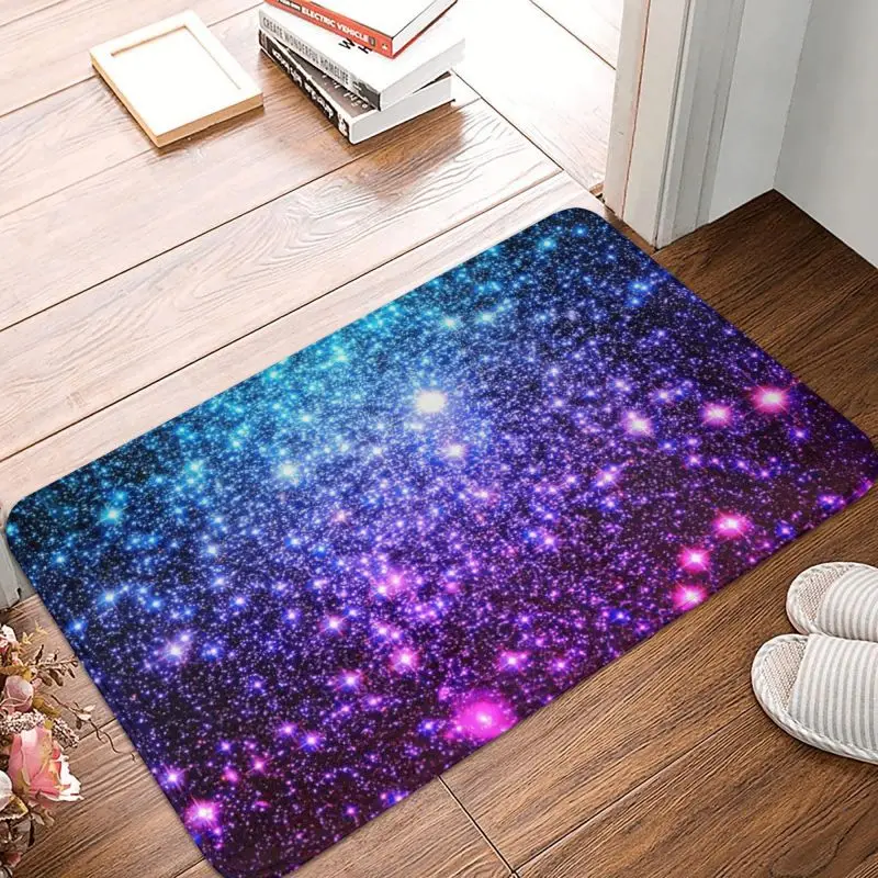 Galaxy Sparkle Stars Turquoise Blue Purple Hot Pink Doormat Non-Slip Entrance Kitchen Bath Floor Door Mat Garage Carpet Rug