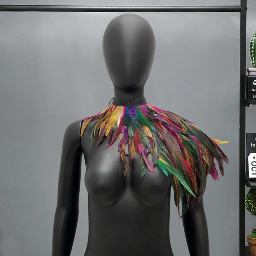 

Fake Feather Shawl Retro Feather Shrug Shawl Cape for Cosplay Stage Performance Adjustable Soft Wrap Collar for Dancer Costume