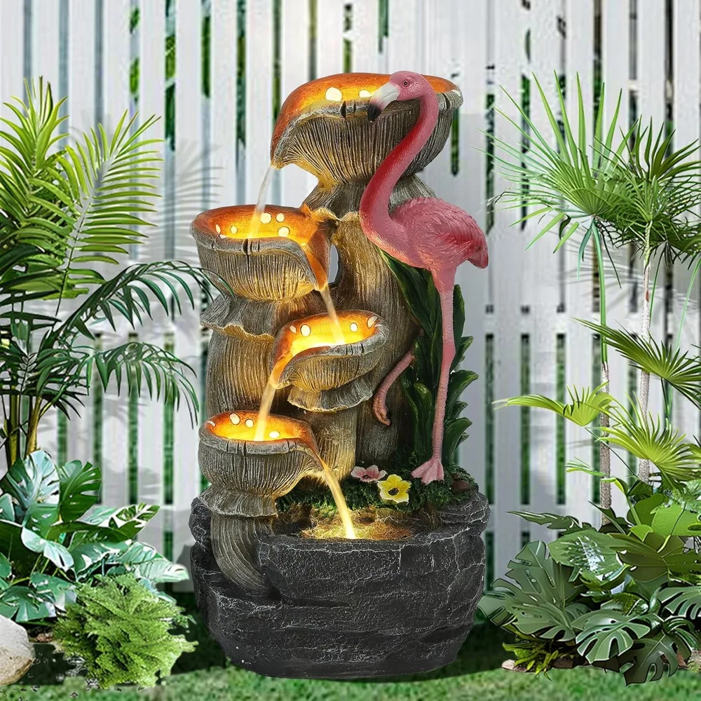 

Outdoor Water Fountain - 5 Tier Floor-Standing Cascading Garden Fountain, 25" H Indoor/Outdoor Flamingos Water Fountain