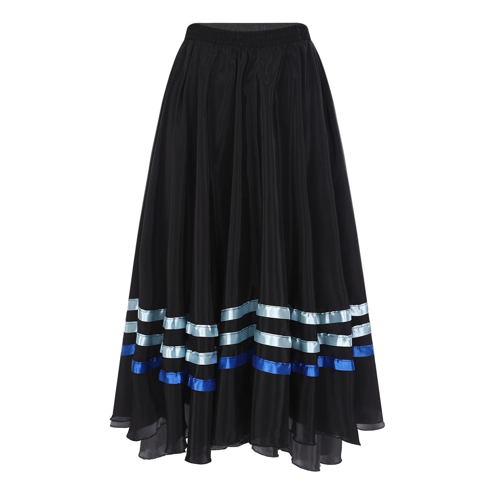 Faldas de Flamenco para baile de salón lírico para mujer, cintura alta, cinturilla elástica, dobladillo a rayas, falda con volantes, ropa de baile española