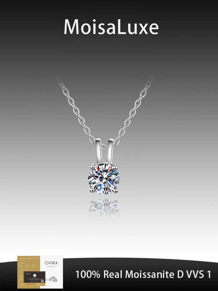 

MoisaLuxe Official Store Moissanite Plata Sterling 925 Silver Four Claw Female Pendant Necklace Rabbit Ear Knot Clavicle Chain