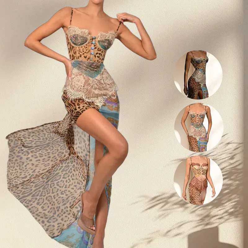 

Летнее шифоновое платье без бретелек в европейском и американском стиле без рукавов, сексуальное платье с цветными блоками и принтом, новый стиль, 2025 г.