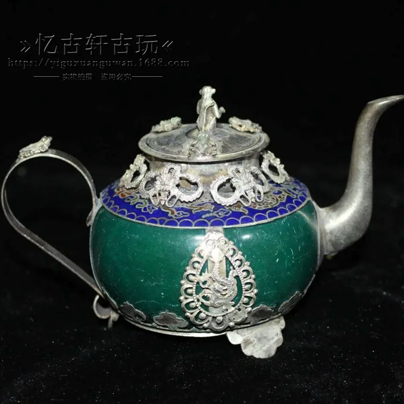 

Antique Antique Collection Crafts Antique Old Cloisonne Inlaid Eight-Character Wine Pot Collection