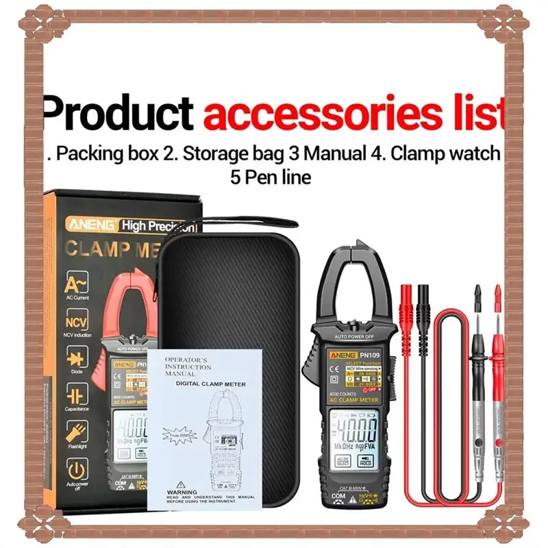 24-Hour Delivery  PN109 Smart Clamp Meter Multimeter Digital 4000 Count 600A High Current NCV Capacitance Non-Contact Volta