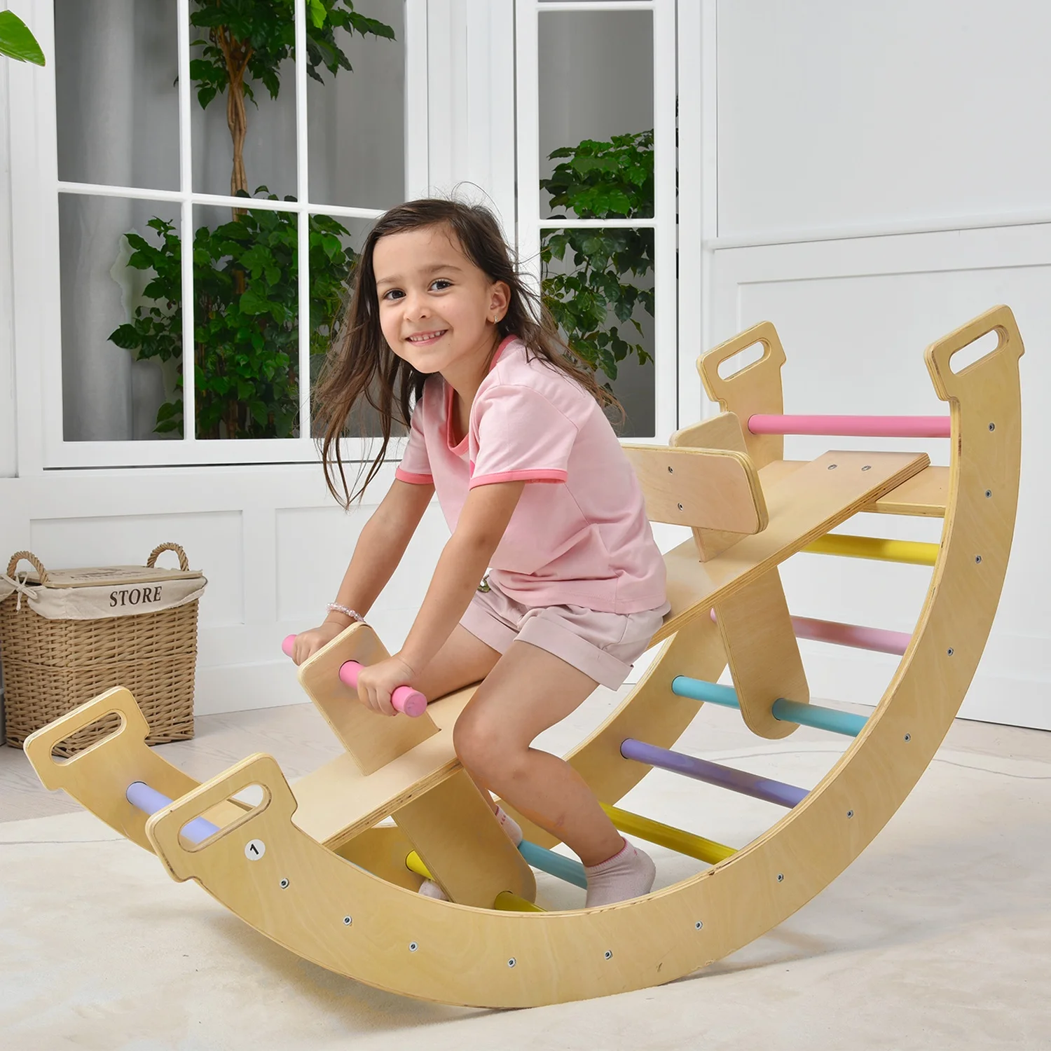 

Крытая игровая площадка, игрушка Монтессори, деревянная качалка, лошадка-качалка 2 в 1, арка для восхождения, кресло-качалка