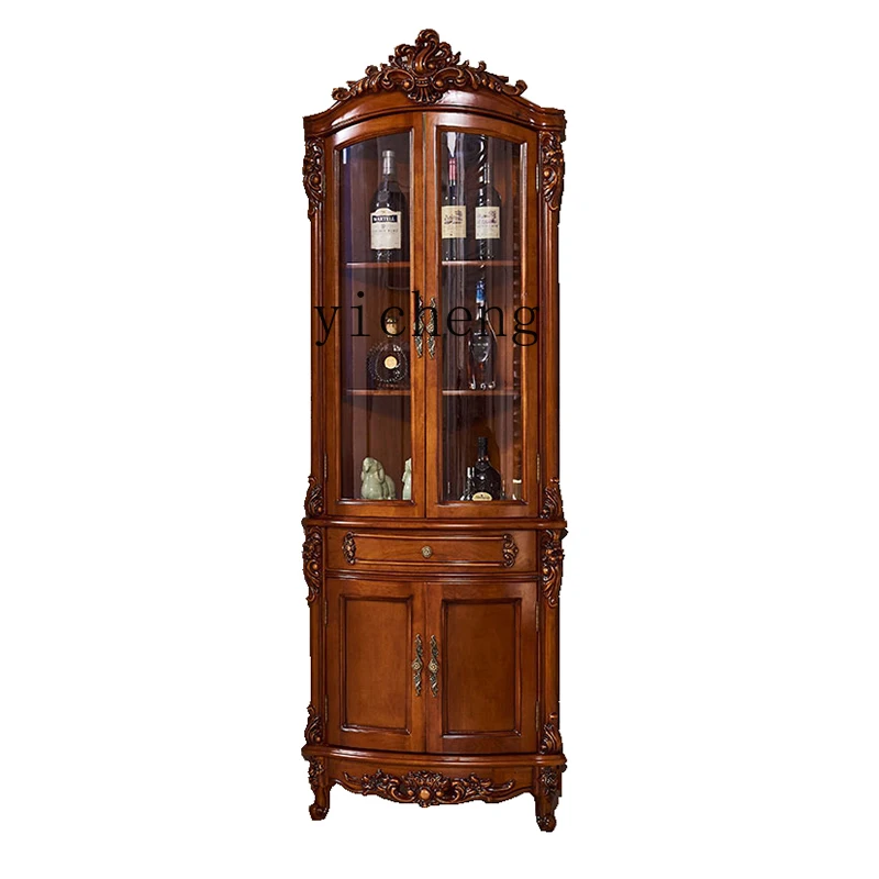 

XL European solid wood triangular wine cabinet living room home retro dining room corner corner cabinet