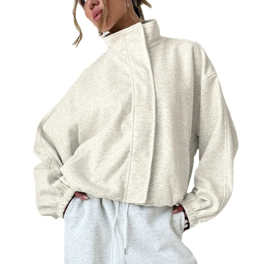 Vestes courtes simples et à la mode avec sweat-shirts à col montant pour femmes avec design et tempérament pour les déplacements domicile-travail