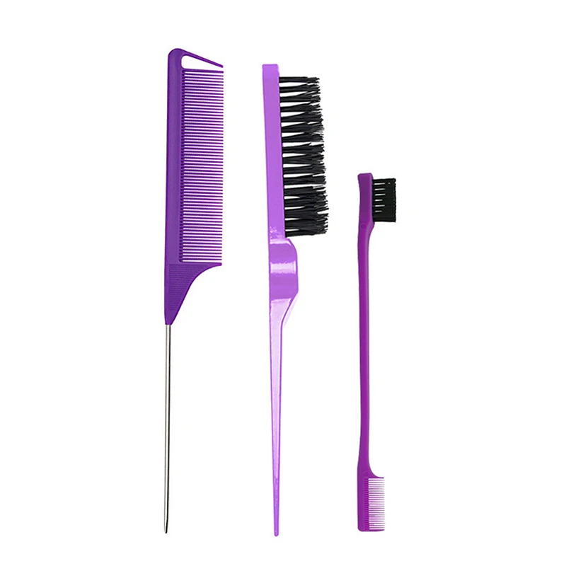 Neues 3-teiliges Haarstyling-Kamm-Set mit Teasing-Kamm, Kantenbürste und Rattenschwanzkamm für lockiges/glattes/nasses/trockenes/langes/kurzes Haar