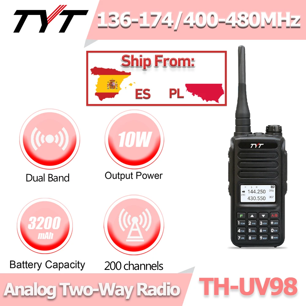 TYT TH-UV98 Analog Radio 10W  DualBand 136-174MHz&400-480MHz Portable Two Way Radio 3200mAh walkie talkie