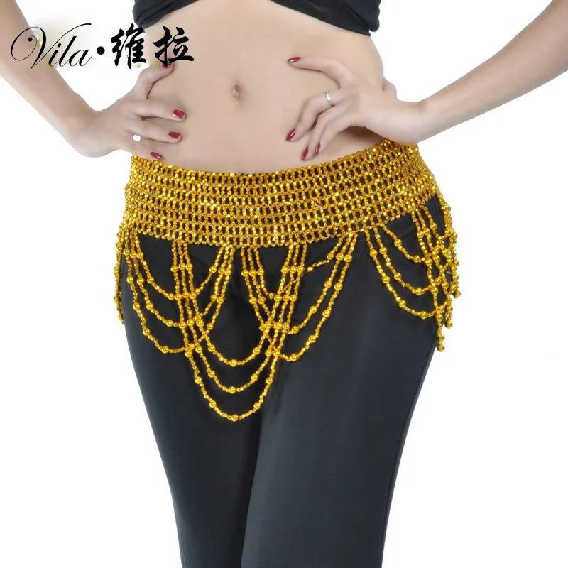 Women Beaded Big Waves Belly Dance Waist Chains Bellydance belt for Practice Golden Silver Gypsy Tribal Waist Chain