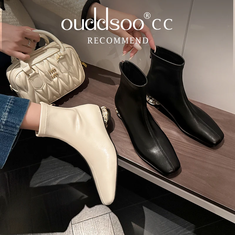 

Кожаные ботинки на молнии с v-образным вырезом брендового дизайна Ods, рыцарские сапоги в стиле ретро с острым каблуком специальной формы, сексуальные женские ботинки челси 42