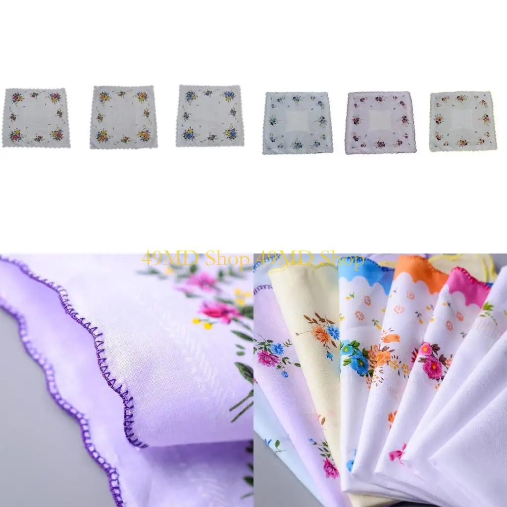 

49MD 3 шт. Винтажный ватный карманный квадрат Hankies Floral Print Cottoncheefs Hanky for Women Club встреча