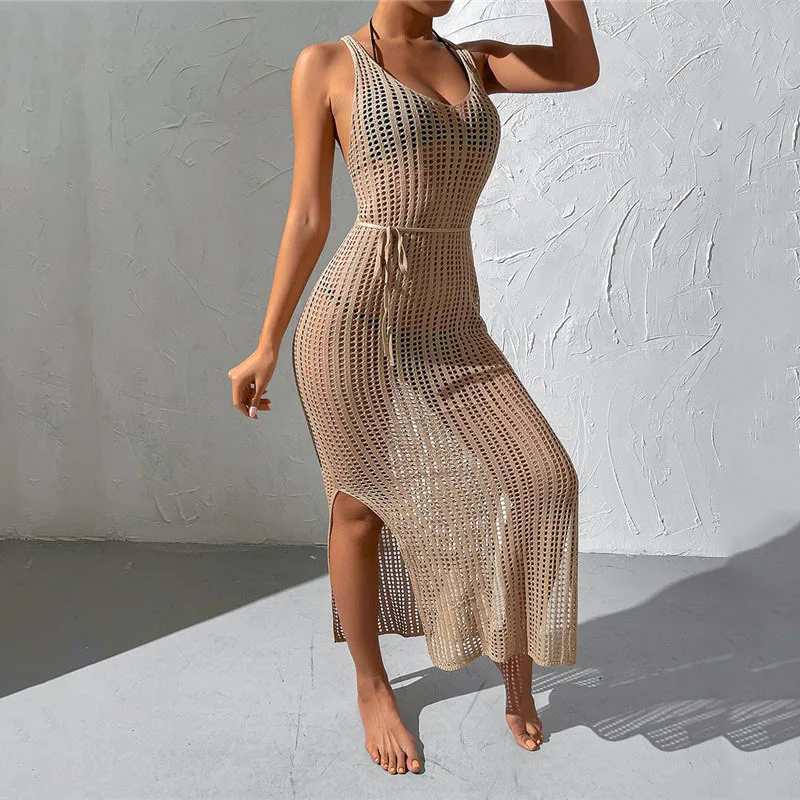 الصلبة الكروشيه تونك بيكيني Cover مثير الجوف خارج انظر من خلال فستان الشاطئ النساء ملابس الصيف ملابس الشاطئ بدلة السباحة التستر