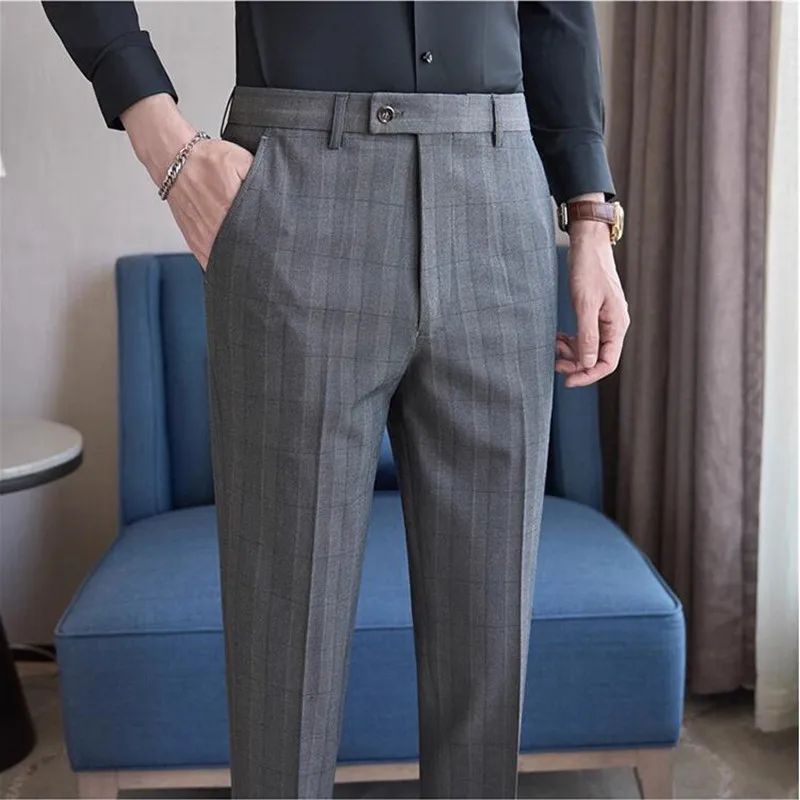 

Oversized 40 Men Boutique Striped Suit Pant New Male Formal Wear Wedding Dress Trousers Men Slim Fit Business Casual Suit Pants