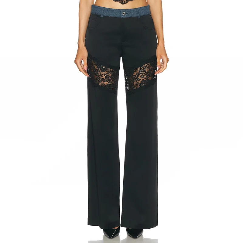 Nothing jeans, lace patchwork wide-leg pants, stylish sexy pants, high quality, autumn, new, 2024y2k