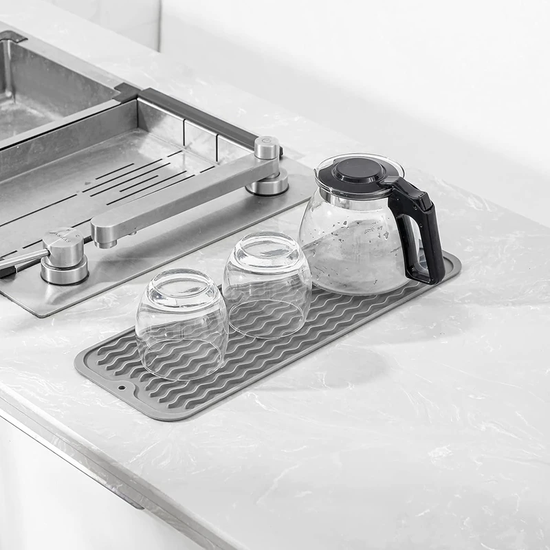 Tappetino per asciugare i piatti per uso multiplo, facile da pulire, ecologico, tappetino in silicone resistente al calore per bancone della cucina Grigio-B Durevole