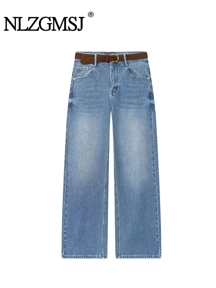 

NLZGMSJ Women's Denim Pants 2025 Autumn High Waisted Pants Female Casual Trousers With Belt Pant Y2K