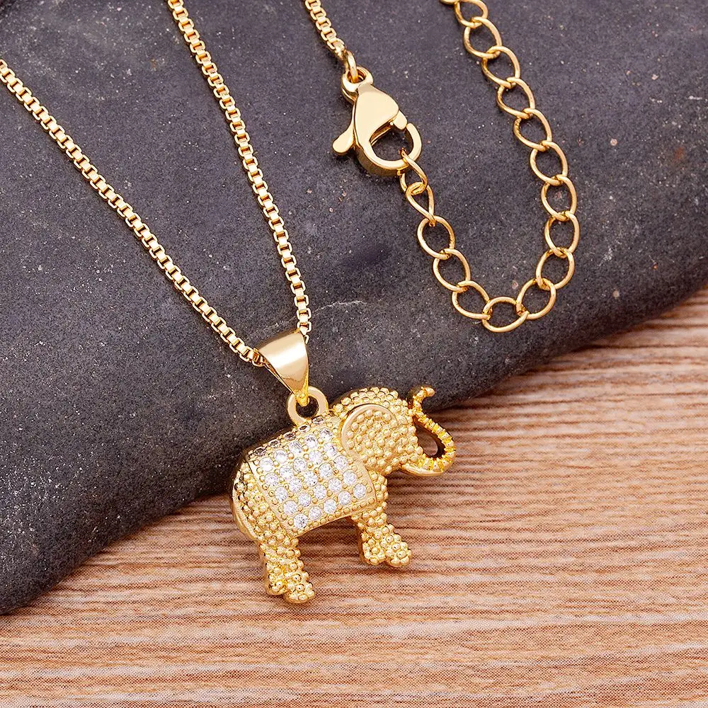 Nidin Charm Lucky Elephant Necklace Cubic Zirconia Pendant Gold Color Long Chain Choker For Women Party Wedding Jewelry Gift