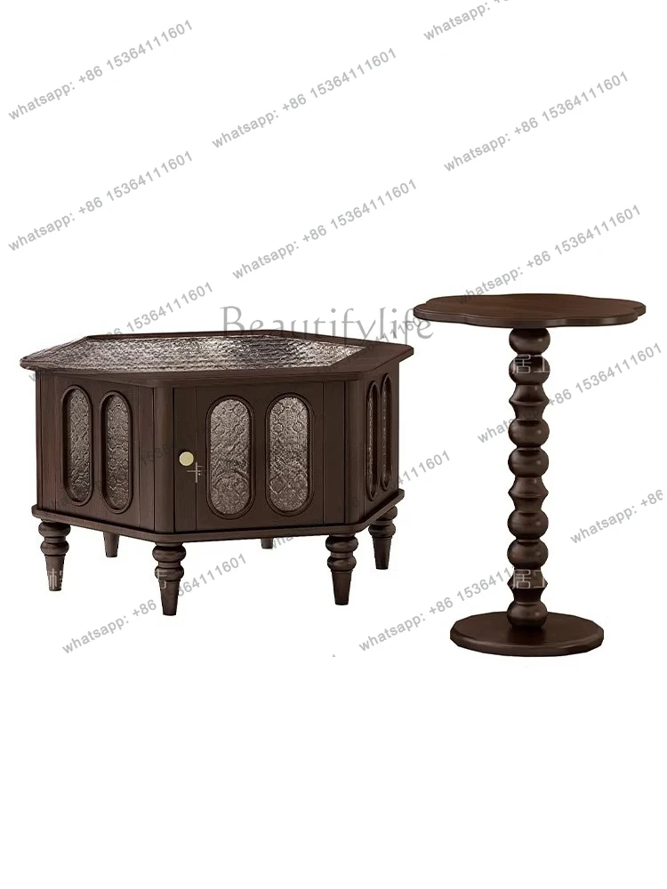 New French light luxury retro pure solid wood coffee table living room American small apartment