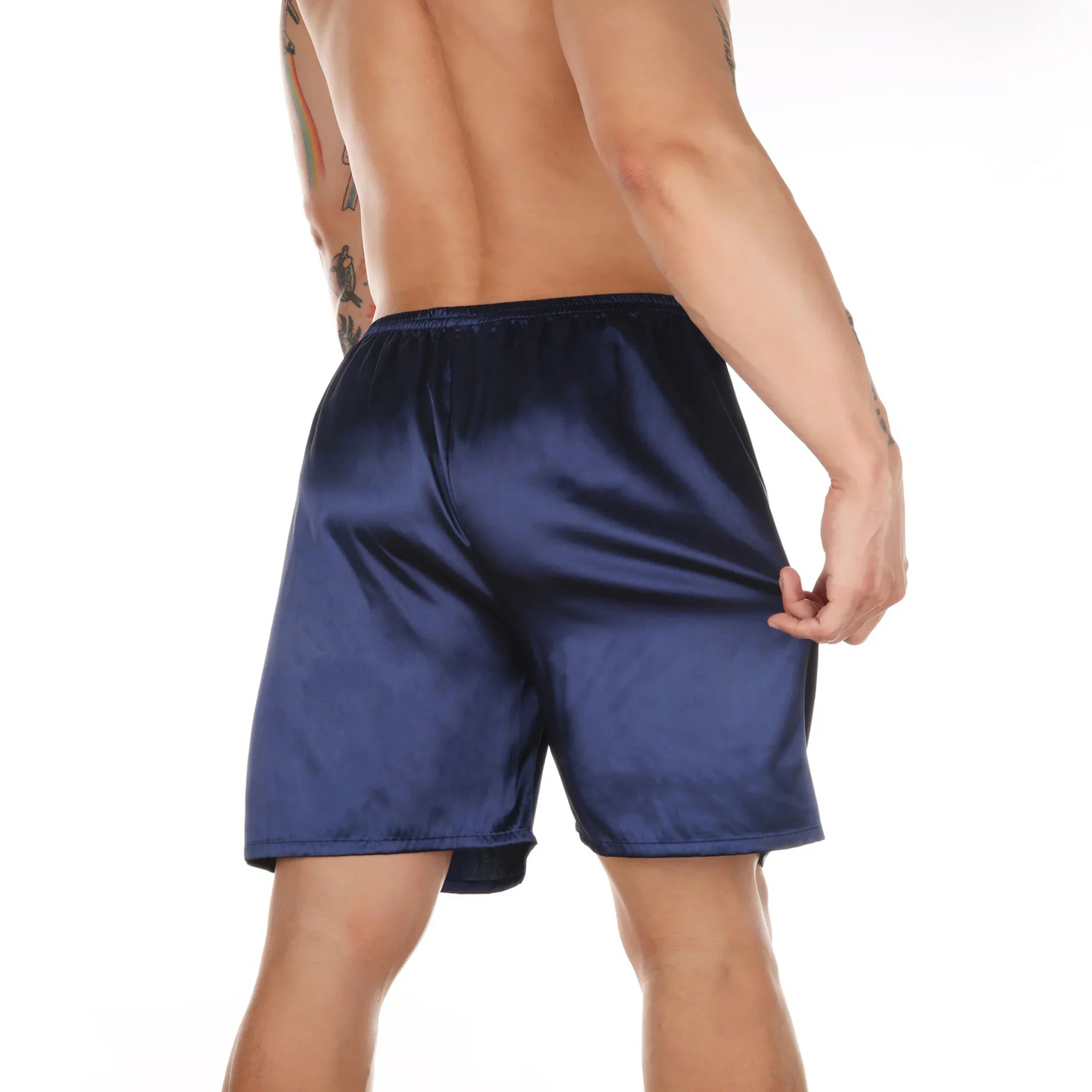 

Мужские повседневные домашние шорты-пижамы из шелкового атласа, имитация шелка, для сна и отдыха